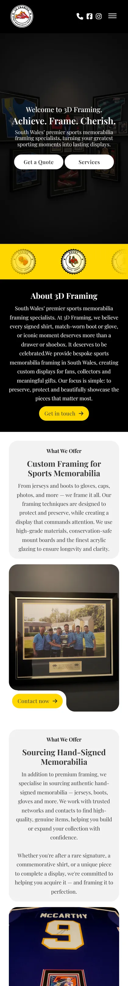 3D Framing website on a phone