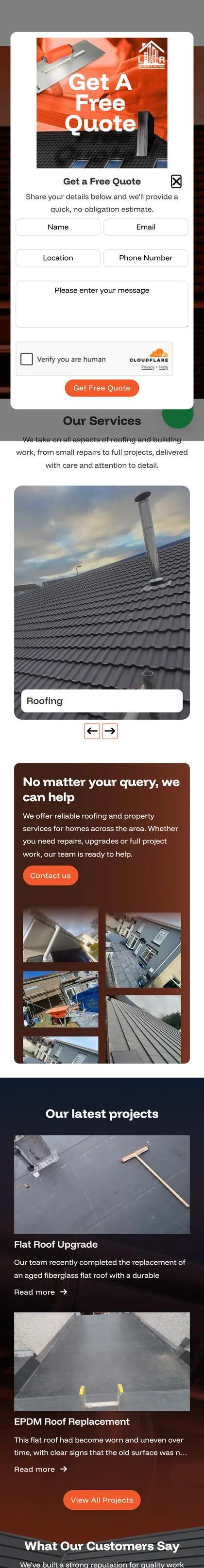 L&R Building and Roofing website on a phone