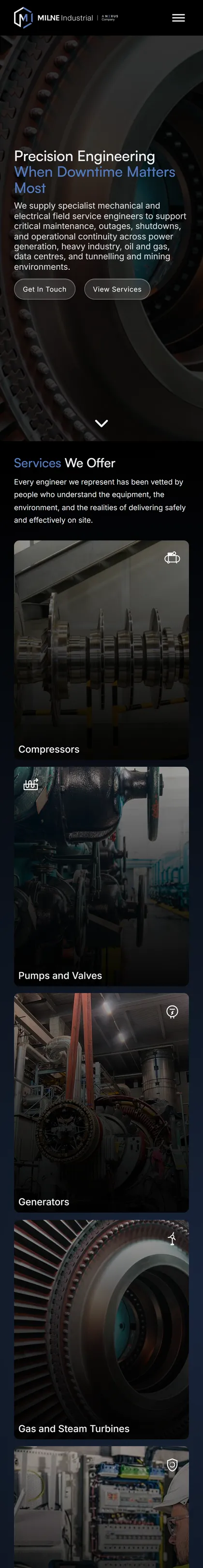 Milne Industrial website on a phone
