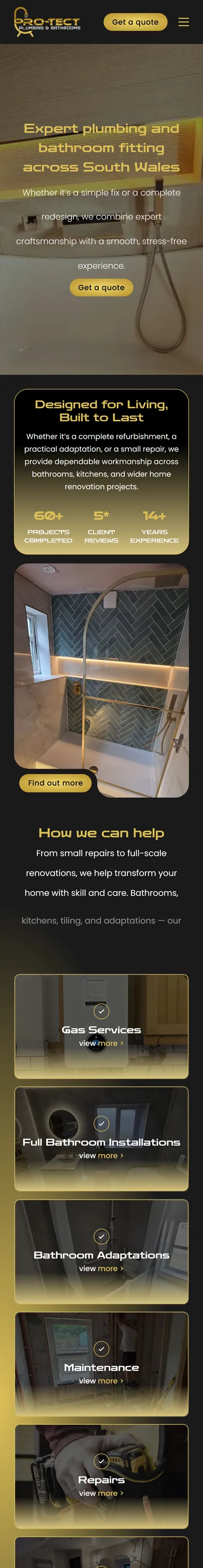Pro Tech Plumbing and Bathrooms website on a phone
